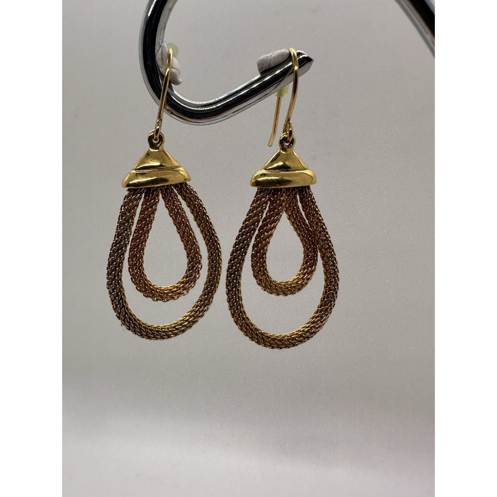 LRL Lauren Ralph Lauren Gold Tone Teardrop Chain Dangle Earrings Logo